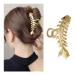 1PCS Large Metal Hair Jaw Clamps Fish Bone Shape Hair Clip Gold Metal Hair Claw Clip Nonslip Hair Clamps Crab Geometric Hair Clamp Design Big Jaw Clips Vintage Hair Pins Fashion Hair Accessories For Women (A-gold)
