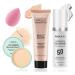 Color Changing Foundation Non-Greasy Loose Setting Powder Long Lasting Moisturizing BB Cream for Women Full Coverage Liquid Foundation Face Primer Base Makeup Set with Makeup Sponge