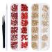 WOKOTO 2 Box Flat Back Champagne And Red Nail Rhinestones And Crystal Set For Acrylic Nails Fake Diamonds Rhinestones Set With Nail Tweezers And Pencils Kit For Girls Women Champagne+Red