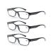 3 Pack reading glasses 2.0 men/women good glasses high quality rectangular comfortable great reading aid for men and women (3 black) +2.00 black
