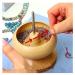 Eme-rald Bead Spinner Wooden String Bead Spinner Loader Tool Bead Spinning Tool with 2Pcs Curved Needles for DIY Jewellery Craft Making Beading Holder Stringing Spinner Bowl (Wood) (OI-1)