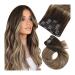 Hair Toppers for Women Clip in Hair Extensions Human Hair Balayage Dark Brown to Brown Mix with Blonde Clip in Seamless Hair Extensions Human Hair Ombre Hair Extensions Clip in #4/10/16 Messy Hair Bun 20inches 100g/Set