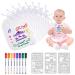 Ailvor bibs for painting 8 pieces of bibs paint baby shower bibs white double -sided with 8 textile pencils and 3 times stencils baby shower games for baby shower gift boy girls