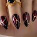 24Pcs Almond French Press on Nails Short Dark Red Glossy Acrylic French Tips Fake Nails Gold Shiny False Nails with Designs Stiletto Acrylic Full Cover Stick on Nails for Women and Girls