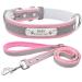 Senristar personalized reflective dog collar and leash set custom engraved warm food dog tape with name tag for small medium large dogs & cats m (width 2.0 cm neck circumference 28-36 cm) pink set