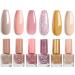 Nude Nail Polish Set - Glitter Nail Varnish Sets - Quick Dry & Long Lasting Pink Glitter 6 Colors Nail Varnish Set - No Need UV Nail Polish Kit Christmas Gifts for Women Girl