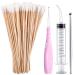 Tonsil Stone Removal Set Includes 1 Stainless Steel Tonsil Stone Removal Tool, 1 Tonsil Stone Remover with LED Light, 100 Long Swabs and 1 Curved Irrigator Syringe to Get Rid of Bad Breath (Pink)