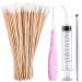 Tonsil Stone Removal Set Includes 1 Stainless Steel Tonsil Stone Removal Tool, 1 Tonsil Stone Remover with LED Light, 100 Long Swabs and 1 Curved Irrigator Syringe to Get Rid of Bad Breath (Pink)