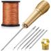 6 Pieces Canvas Leather Sewing Awl Needle with Copper Handle  50 m Nylon Cord Thread and 2 Pieces Thimble for Handmade Leather Sewing Tools Shoe and Leather Repair