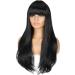PORSMEER 32 Inch/80cm Long Black Wigs for Women Layered Straight Synthetic Heat Resistant Hair Wig with Fringe for Ladies Cosplay Party Halloween Costume Anime - Buy Online on GoSupps.com