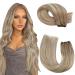 Moresoo Weft Hair Extensions Blonde Sew in Human Hair Extensions Brown Root Ombre to Platinum Blonde with Light Brown Double Weft Human Hair Extensions 24 Inch 100g/Pack #8/22/8 24 Inch(Pack of 1) WEFT #8/22/8