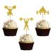 MonMon & Craft Weight Lifting Cupcake Toppers/Muscle Men Fitness Sport Theme Cupcake Decor/Health Fitness Party Fitness Instructor Birthday Party Cupcake Decorations - 24 Pcs Gold Glitter