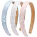 LONEEDY 3 Pack Glitter Sequins Sparkly Hard Headbands for Kids Wide Padded Hair Bands Fashion Cute Daily Accessories for Girls and Women (pink + sky blue + white)