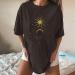 Sun and Moon Print Vintage Graphic Tee | Plus Size Short Sleeve Shirt | Western Streetwear Top for Women - Dark Gray XXL - Buy Online on GoSupps.com