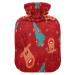 Christmas tree moose and snowflakes on a red hot water bottle with a soft fleece train 2 liters of warm and cold compresses