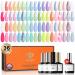 Modelones 40Pcs Gel Nail Polish Set 36 Colors Pastel Macaroon Glitter Gel Polish Set Spring Summer Bright Gel Nail Polish Manicure with 4Pcs Nail Primer Gel Base Matte Glossy Top Coat for Girls Women Pink Red