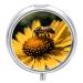 Round Pill Box Yellow Flower with Black Bee Print 3 Compartment Medicine Pill Case Print Pill Organizer Decorative Metal Portable Pill Box Pocket Pill Box