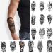 glaryyears 15 Sheets Watercolor Black Wolf Wolves Skulls Eyes Eagles Flowers Temporary Tattoos for Women Men, Fake Tattoo Stickers Realistic Waterproof on Arm Shoulder Wrist Body Art Large Size Pattern C