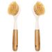 2 Pack Kitchen Dish Brush Bamboo Handle Dish Scrubber Built-in Scraper Scrub Brush for Pans Pots Kitchen Sink Cleaning Dishwashing and Cleaning Brushes are Perfect Cleaning Tools White