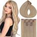 (Happy Mother's Day) real hair extensions clip blond 16 inch/40cm ashblond with bleach blonde clip in hair relocation real hair seamless extensions PU clip in remy real hair 115g/7pcs #18/613