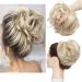 Tousled Updo Messy Bun Hair Piece Hair Extension Ponytail With Elastic Rubber Band Updo Extensions Synthetic Hair Extensions Scrunchies Ponytail Hairpiece for Women Ash Blonde to Bleach Blonde