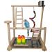 Parrots Playground, Bird Play Gym Wood Perch Stand Colours Revolving Climb Ladders Swing Chewing Toys with Parakeet Feeding Cups Exercise Activity Center for Conure Cockatiel Lovebirds(Include a Tray)