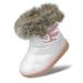 MINBEI Baby Girls Soft Leather Booties Winter Snow Boots Waterproof for Toddler Girls 9.5 UK Child White