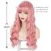AISI BEAUTY Pink Wig with Bangs - 24 Inch Synthetic Long Wavy Pink Wig for Women - Halloween Cosplay Party Hairpiece - Buy Online on GoSupps.com