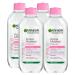 Garnier Garnier SkinActive Micellar Water All in 1 for Sensitive Skin Cleansing Cleansing Soothing Without Rinsing Face Eyes Lips Hypoallergenic Formula Fragrance Free 4 x 400 ml Bottles