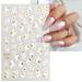 Buy 8 Sheets White Gold Flower Nail Art Stickers - 3D Self-Adhesive Daisy & Holographic Designs for Women | International Shipping - Buy Online on GoSupps.com