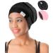 Slouchy Bonnet Sleep Cap Soft Hair Cover Stay on Silk Lined Beanie Hat for Night Sleeping Gifts for Women Black Pink