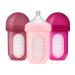 Boon Nursh Stage 2 Medium Flow Reusable Silicone Baby Bottles with Collapsible Silicone Pouch Design - Everyday Baby Essentials - Pink - 8 Ounce - 3 Count Stage 2 Medium Flow 8 Oz Pink