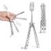 Caliber Gourmet Tactical Butterfly Knife Spoon, Folding Stainless Steel, Switchblade Knife, Camping, Hiking, Kitchen BBQ Grill Picnic Flatware Utensil (Fork)