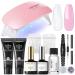 Modelones Poly Nail Gel Kit (15ML) Starter with U V Light 6W LED Nail Dryer Lamp 2 Colors Clear & Pink Gel Nail Extension Tips Kit with Top and Base Coat Natural Skin Tone Essential Manicure Tool