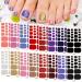 16 Sheets Toe Nail Stickers Full Toe Nail Wraps Self Adhesive Glitter Toenail Stickers Red Silver Black Pink Blue Purple Orange