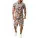 BEUU Cotton Linen Hawaiian Set - Summer Short Sleeve Shirt and Boho Shorts - Orange Large - Buy Online on GoSupps.com