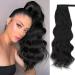 Stamped Glorious Long Corn Wave Ponytail Extension Magic Paste Heat Resistant Wavy Synthetic Wrap Around Ponytail Black Hairpiece for Women (24 Inch, 24 Inch-Black) 24 Inch 24 Inch-Black