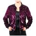 Women's Casual Winter Long-Sleeve Coat Round-Neck Hoodless Sequin Jacket Hot Pink Large