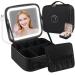 Travel Makeup Case with LED Light Mirror Portable Waterproof Makeup Bag with 3 Adjustable Color Brightness Professional Cosmetic Train Case Organizer with Adjustable Dividers (SN-Black)