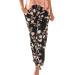 Haiorziyou Women's Linen Harems Summer Summer Harem Pants Light Beach Aladin Flower Pumpphose Pumpphose Baggy Baggy Flower Pattern Boho Long Baggy Pants Light Fabric Pants Ballon Pants Print Yoga Panel L Black
