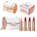 Velvet Matte Lipstick Set with Glamorous Chain Pouch, 4 Colors Lipstick and Elegant Leather Bag (White)