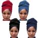 Youme Stretch Jersey Head Wrap Stretchy Knit Turban Headwraps Long Hair Scarf Urban African Head Wrap Head Band Ultra Breathable Soft Turban Tie for Women (Black Navy Blue Red Blue), Large Black+navy Blue+blue+red