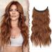 FESHFEN Invisible Wire Hair Extensions with Transparent Wire Adjustable Size with 2 Secure Clips Synthetic Hair Piece Long Wavy Secret Headband Hairpieces for Women 16 inch Copper Red