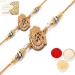 Ghasitaram Gifts Rakhi for Brother Rakhis Online - Set of 2 Om Ganeshay Diamond Ehnic Divine Rakhi with 200 GMS of Soan Papdi Set of 2 Rakhis with 200 gms of Soan Papdi