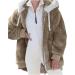 Hanxiulin Women's Fleece Plush Jacket - Warm Long-Sleeved Winter Coat - Casual Slim Fit in Khaki - Buy Online on GoSupps.com
