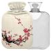 Naanle hot hot water bottle with the cover retro japanese cherry blossom Transparent hot water bottle heat bottle for back pain relief hand feet warmer neck heat and cold therapy 2l