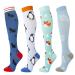 Compression Socks for Women & Men Medical Circulation 15-25 mmHg Best for Nurses Youth Nursing Running Travel(4 Pairs) Animal L-XL
