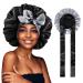 WEIPAO Silk Satin Bonnet - Silk Hair Wrap for Sleeping Satin Bonnet for Curly Hair Sleep Cap Large Double Sided Reversible Hair Bonnet with Tie Band One Size Black+Silver