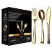 160 Piece Gold Plastic Silverware Set - Reusable & Recyclable - Gold Plastic Utensils for Weddings Anniversaries Showers Parties - 80 Forks 40 Spoons 40 Knives - Elegant Cutlery by JL Prime 160 Gold