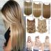 Hair Extensions no Clip Invisible Wire Adjustable Secret Rubber Band Hairpiece Real Natural Synthetic Fibre Hair 20 inch Straight Sandy Blonde & Bleach Blonde